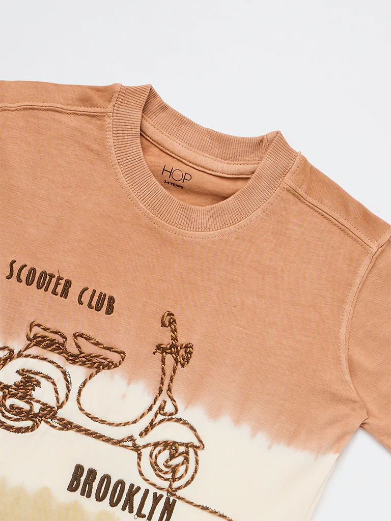 HOP Kids Boys Brown Tie-Dye Design Cotton T-Shirt - Image 6