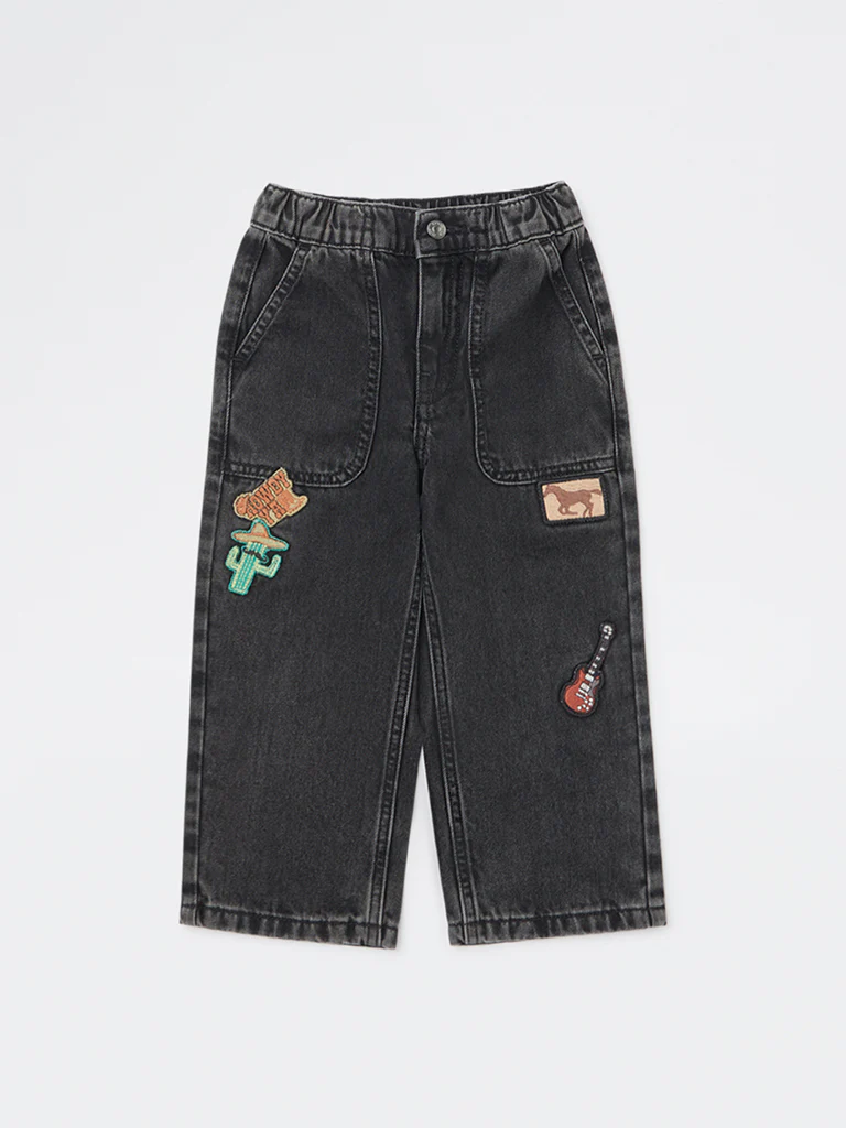 HOP Kids Boys Charcoal Embroidered Mid-Rise Jeans - Image 4