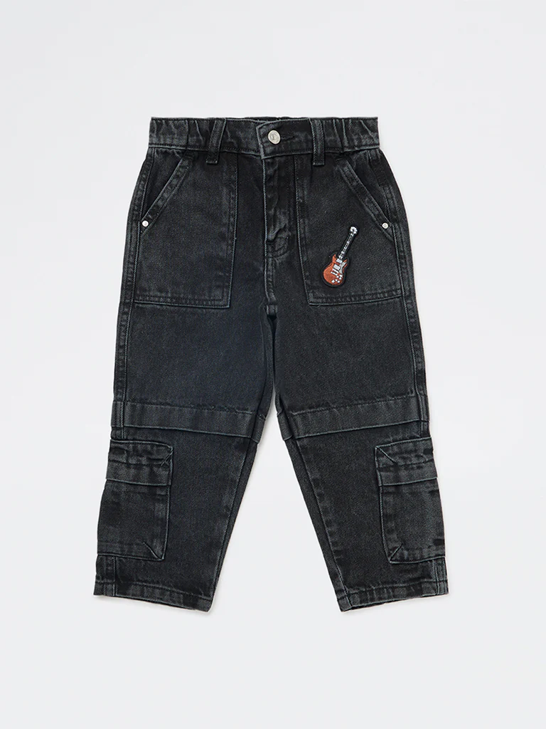 HOP Kids Boys Charcoal Mid-Rise Relaxed-Fit Jeans - Image 3