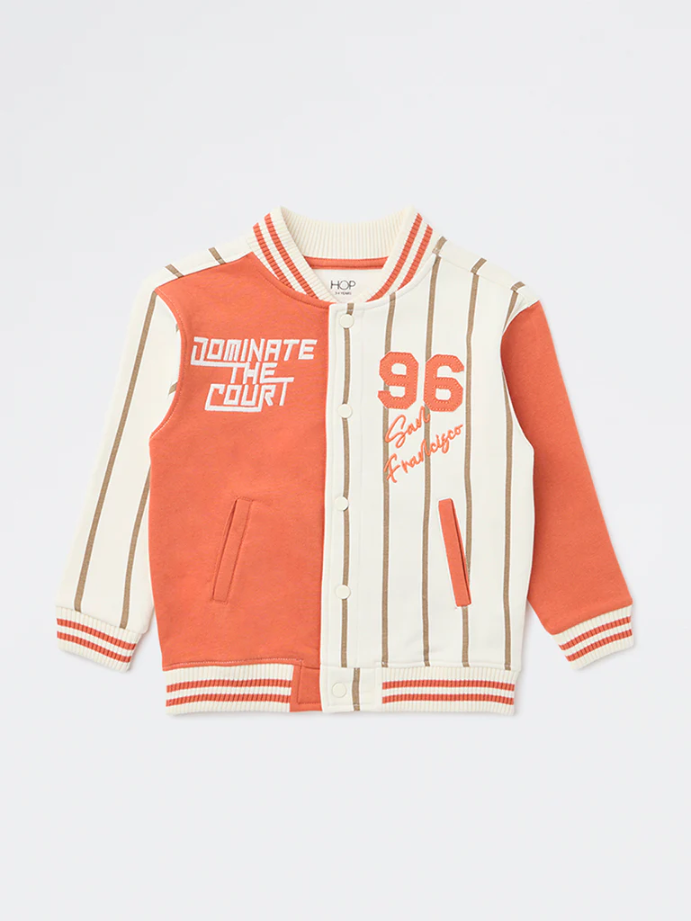 HOP Kids Boys Cream Cotton-Blend Bomber Jacket - Image 4