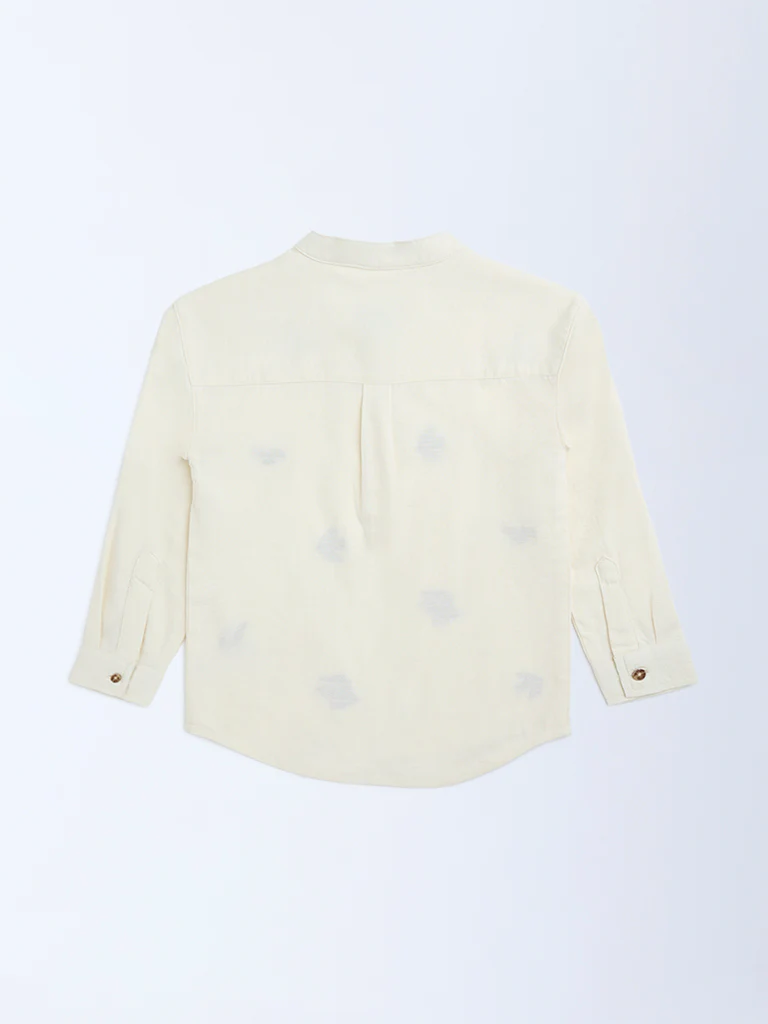 HOP Kids Boys Cream Embroidered Cotton Shirt - Image 5
