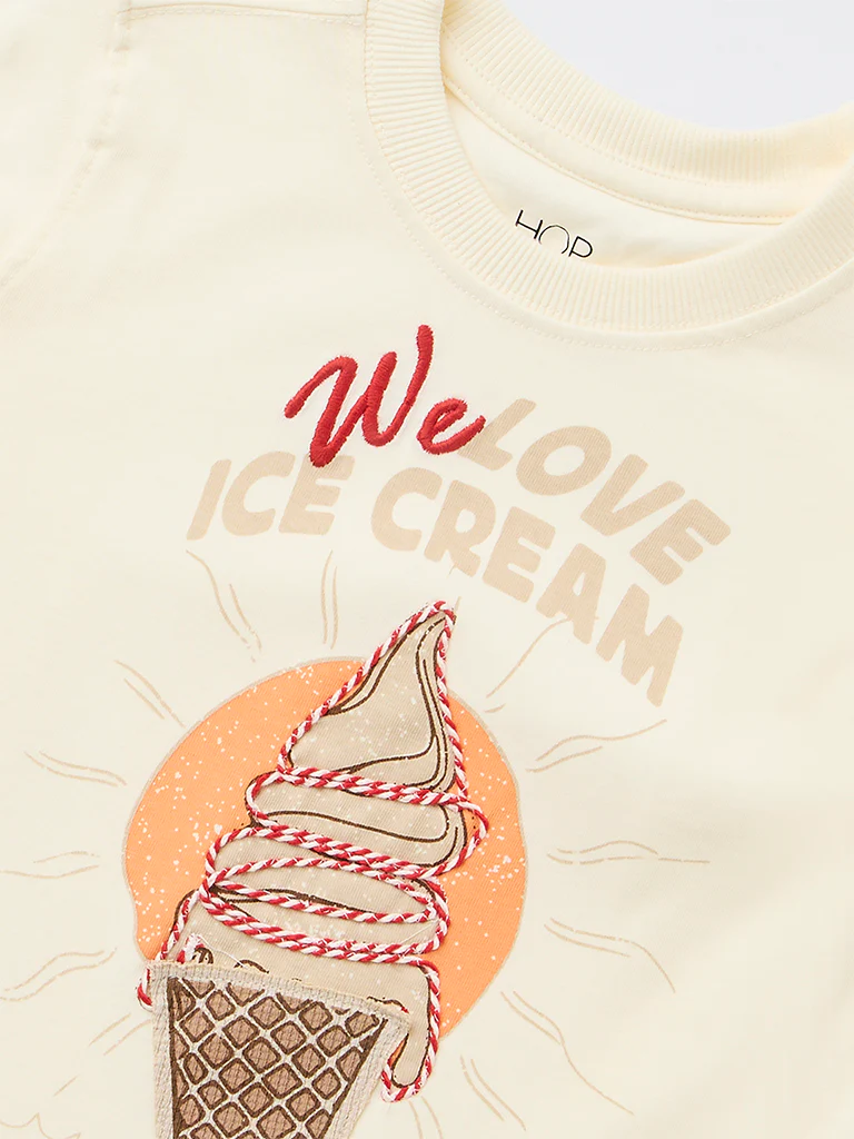 HOP Kids Boys Cream Graphic Printed Cotton T-Shirt - Image 6