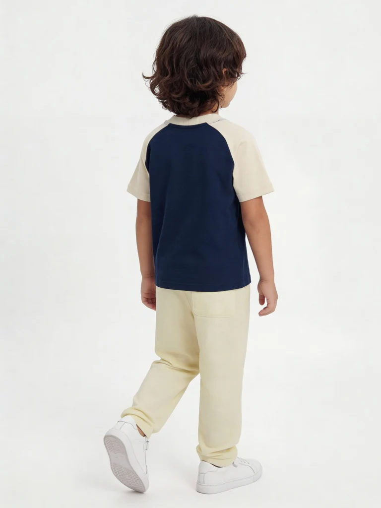 HOP Kids Boys Cream Solid Relaxed-Fit Mid-Rise Cotton-Blend Trousers - Image 3