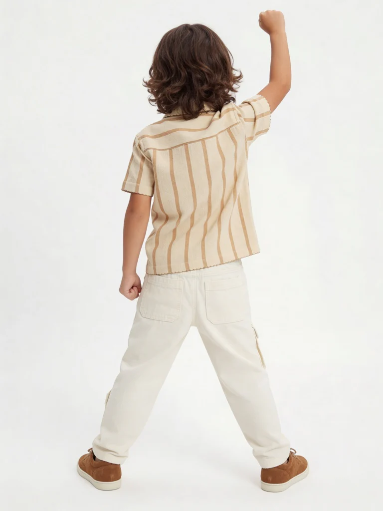 HOP Kids Boys Cream Striped Cotton Shirt - Image 2