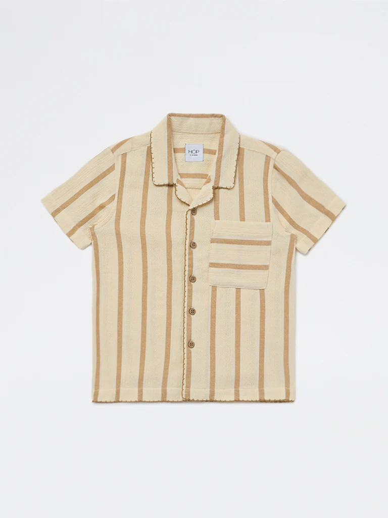 HOP Kids Boys Cream Striped Cotton Shirt - Image 3