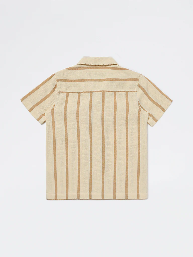 HOP Kids Boys Cream Striped Cotton Shirt - Image 4