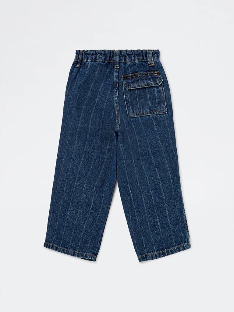 HOP Kids Boys Dark Blue Striped Relaxed-Fit Mid-Rise Jeans - Image 4