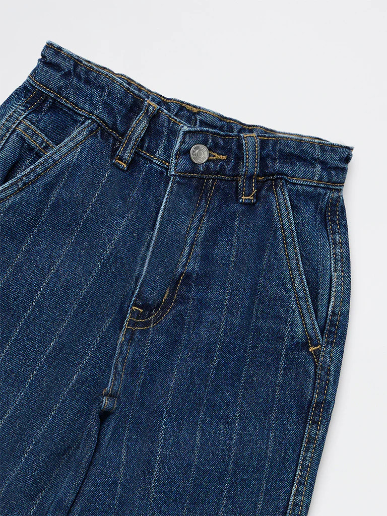 HOP Kids Boys Dark Blue Striped Relaxed-Fit Mid-Rise Jeans - Image 5