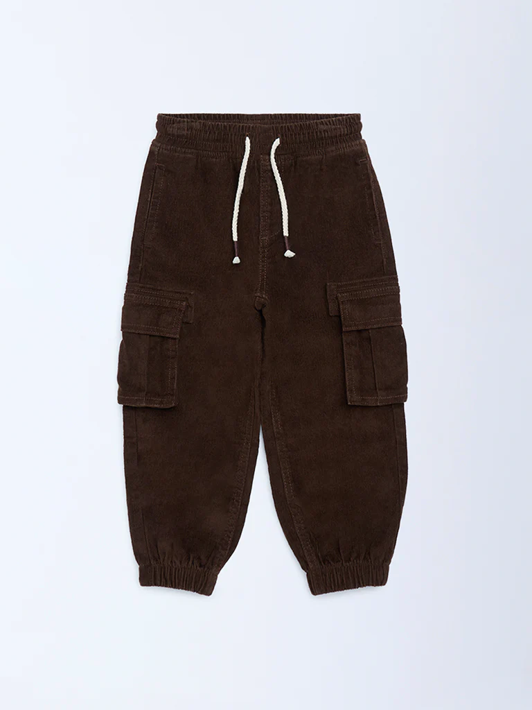HOP Kids Boys Dark Brown Mid-Rise Corduroy Joggers - Image 4