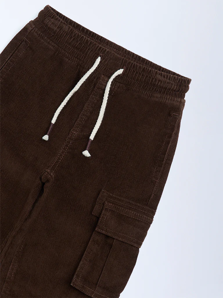 HOP Kids Boys Dark Brown Mid-Rise Corduroy Joggers - Image 6
