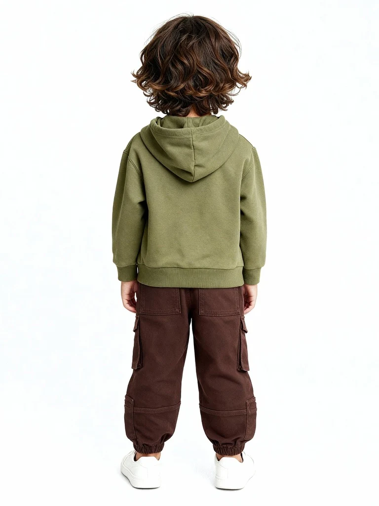 HOP Kids Boys Dark Brown Mid-Rise Cotton-Blend Cargo Joggers - Image 2