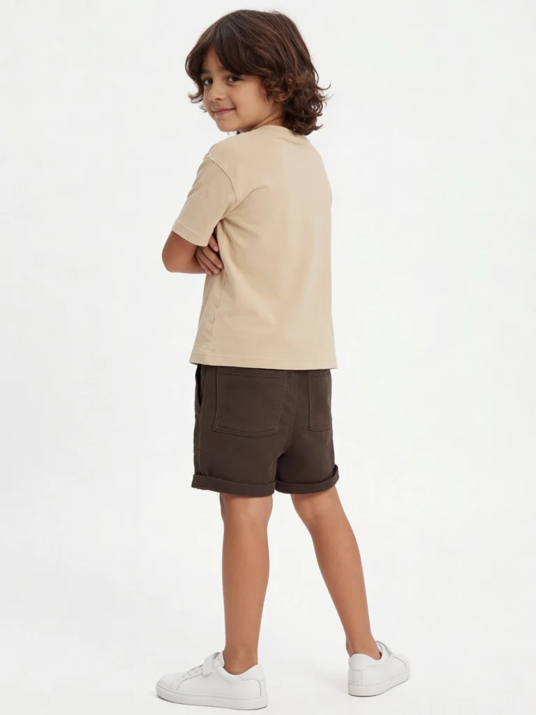 HOP Kids Boys Dark Brown Mid-Rise Cotton-Blend Shorts - Image 3