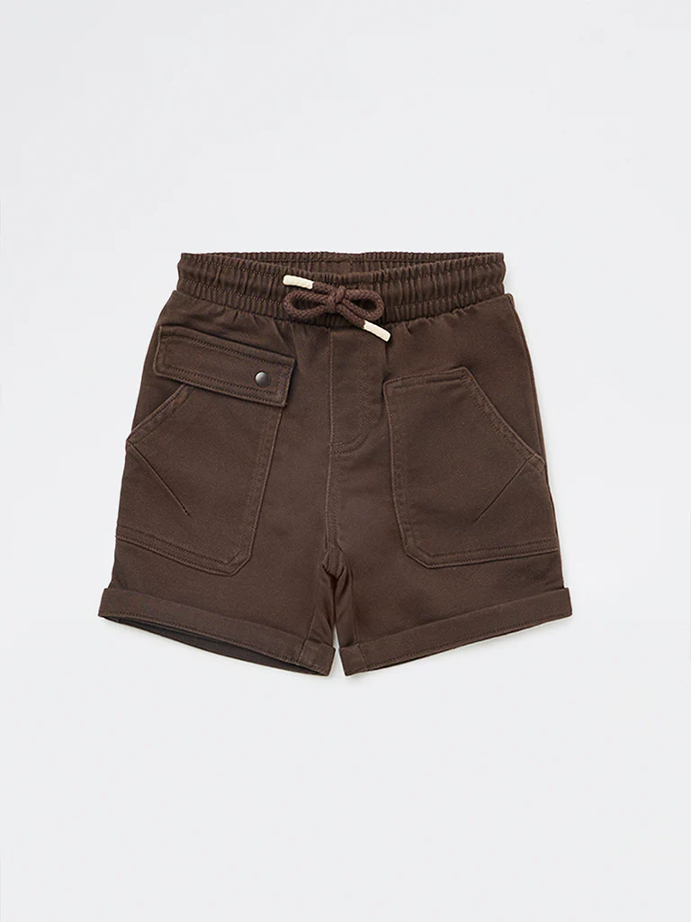 HOP Kids Boys Dark Brown Mid-Rise Cotton-Blend Shorts - Image 4