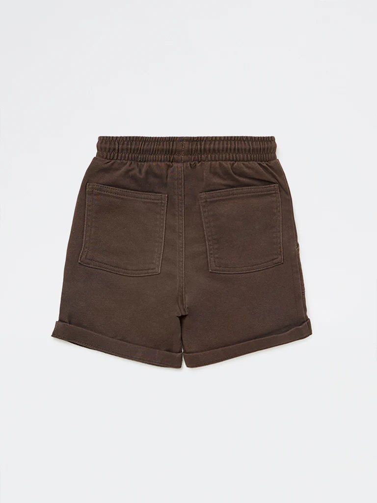 HOP Kids Boys Dark Brown Mid-Rise Cotton-Blend Shorts - Image 5