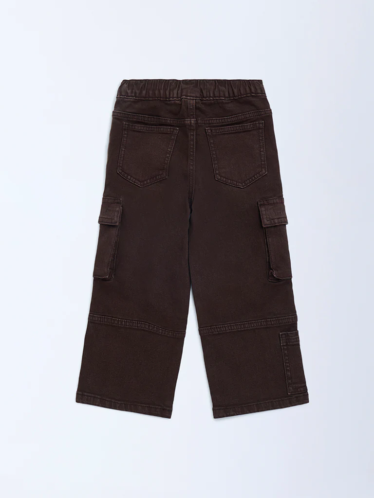 HOP Kids Boys Dark Brown Relaxed-Fit Mid-Rise Cargo Jeans - Image 4