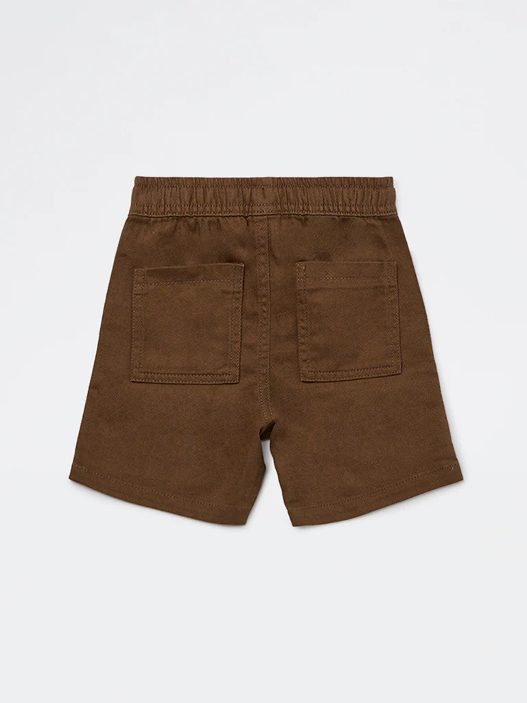 HOP Kids Boys Dark Brown Relaxed-Fit Mid-Rise Cotton-Blend Shorts - Image 3