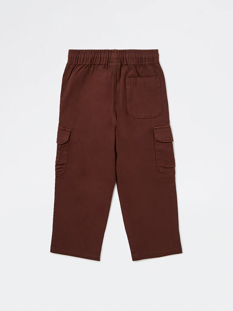 HOP Kids Boys Dark Brown Textured Mid-Rise Cotton-Blend Pants - Image 5