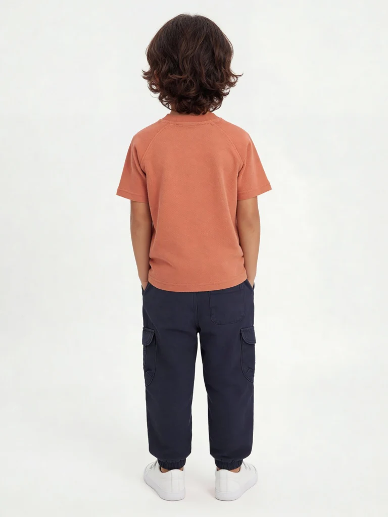 HOP Kids Boys Dusty Orange Embroidered Cotton T-Shirt - Image 3