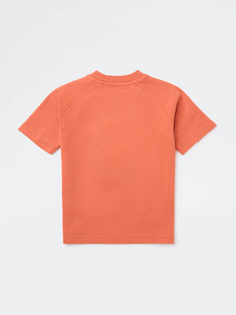 HOP Kids Boys Dusty Orange Embroidered Cotton T-Shirt - Image 5