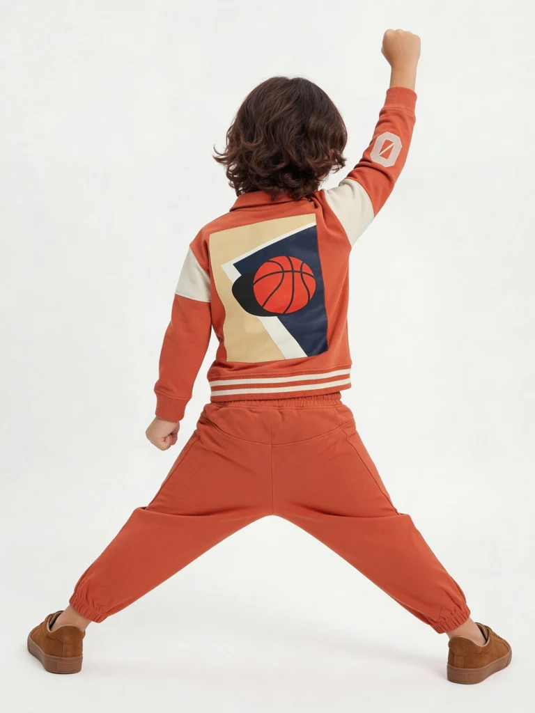 HOP Kids Boys Dusty Orange Printed Cotton T-Shirt and Joggers Set - Image 2