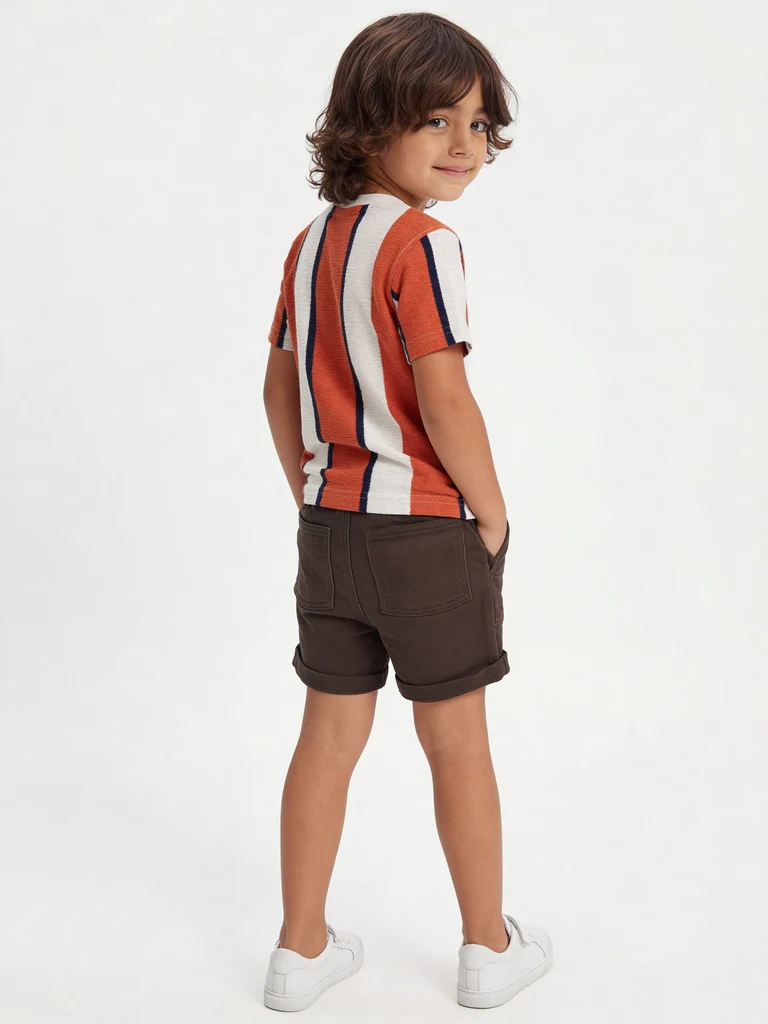 HOP Kids Boys Dusty Orange Striped Cotton-Blend T-Shirt - Image 2