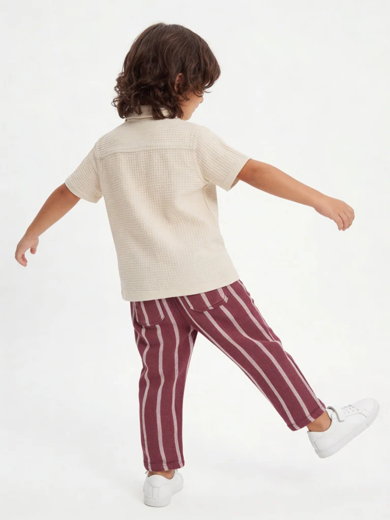 HOP Kids Boys Dusty Rose Striped Mid-Rise Cotton Trousers - Image 2