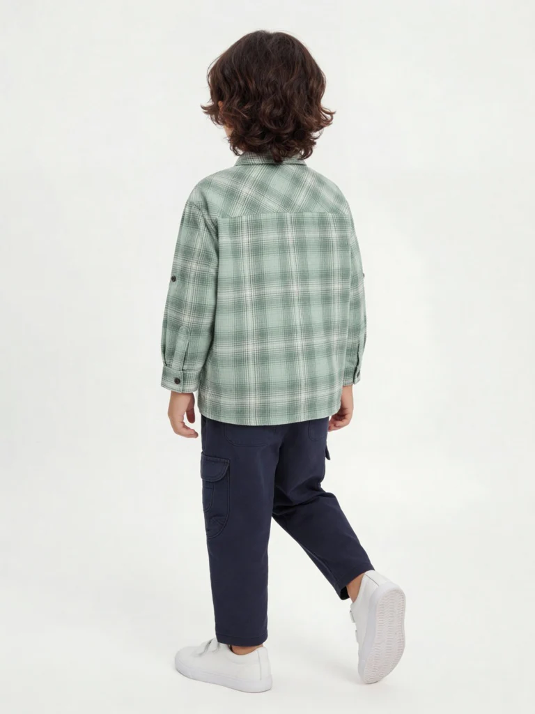 HOP Kids Boys Green Check Graphic Printed Cotton Shirt - Image 2