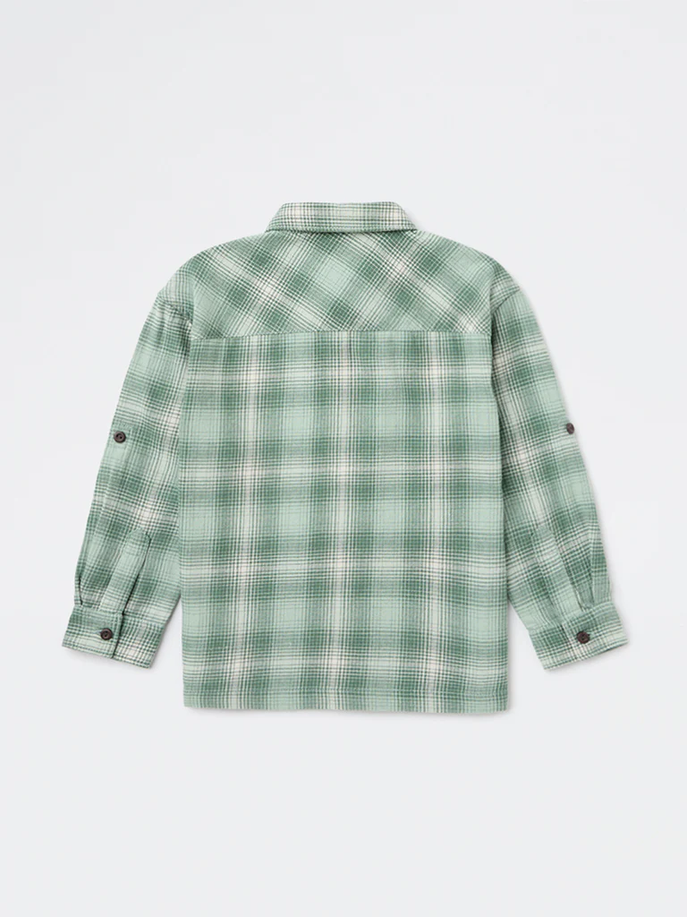 HOP Kids Boys Green Check Graphic Printed Cotton Shirt - Image 4