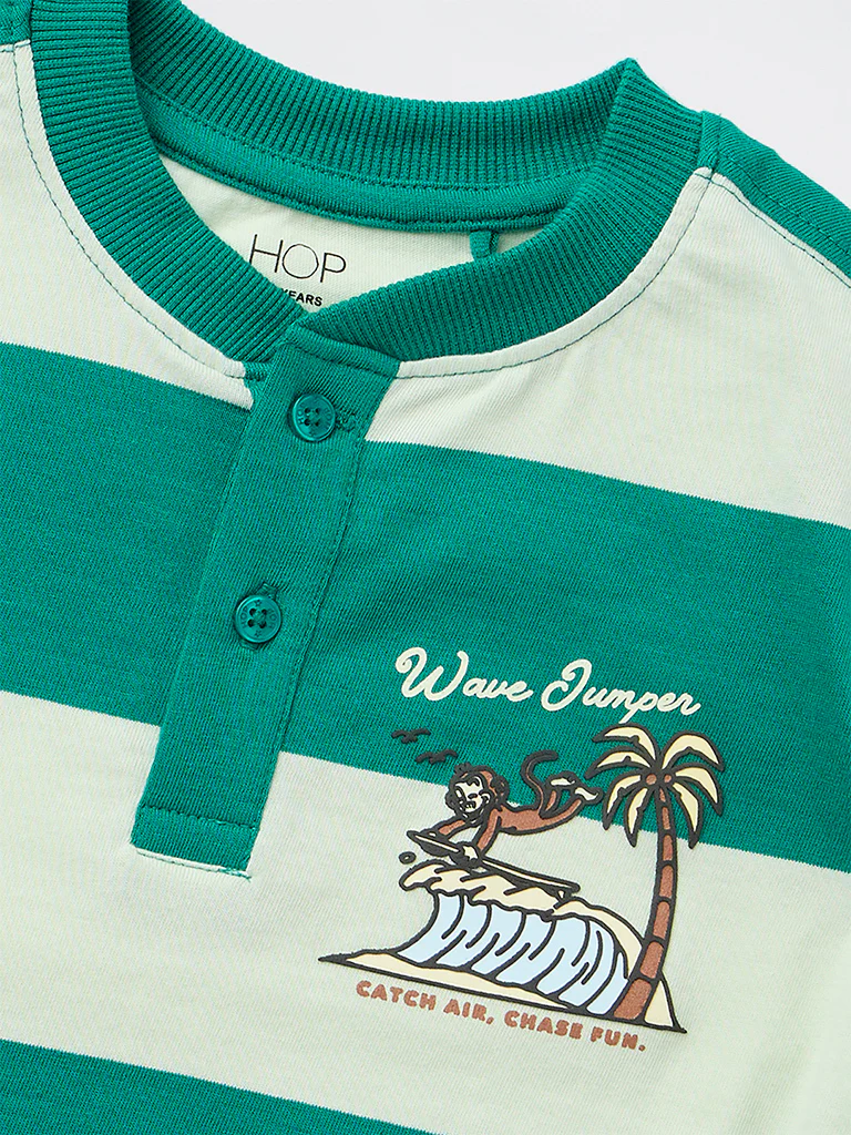 HOP Kids Boys Green Colour Block Cotton T-Shirt - Image 6