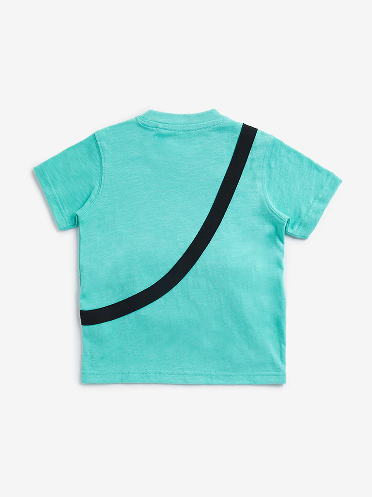HOP Kids Boys Green Printed Cotton T-Shirt - Image 2