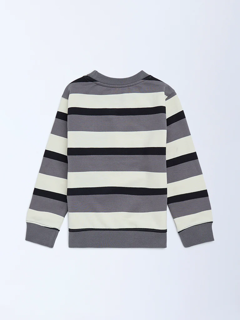 HOP Kids Boys Grey Striped Cotton Sweatshirt - Image 4