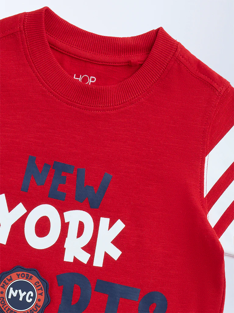 HOP Kids Boys Kids Boys Red Text Detailed Cotton T-Shirt - Image 5