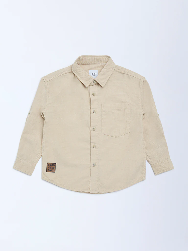 HOP Kids Boys Light Beige Cotton Shirt - Image 4