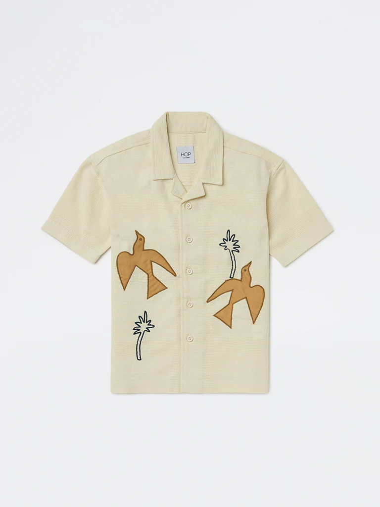 HOP Kids Boys Light Beige Embroidered Cotton Shirt - Image 3