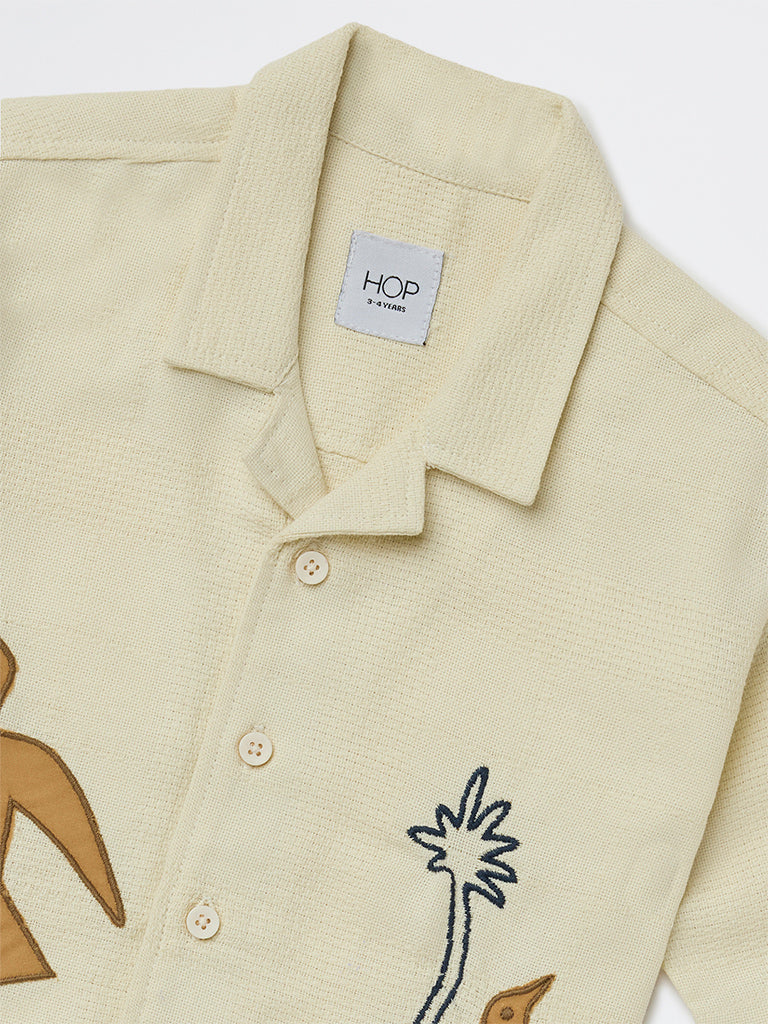 HOP Kids Boys Light Beige Embroidered Cotton Shirt - Image 5