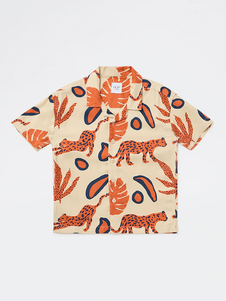 HOP Kids Boys Light Beige Jungle Printed Shirt - Image 3