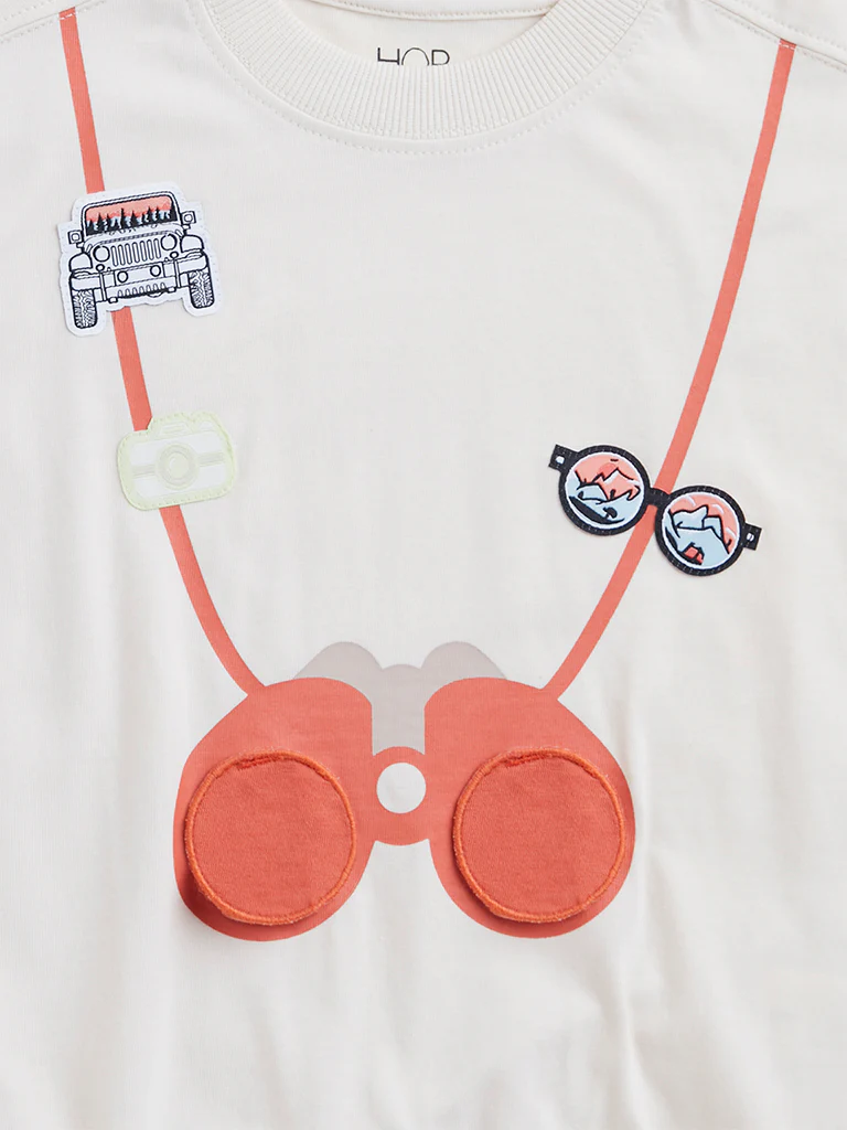 HOP Kids Boys Light Beige Safari Print Cotton T-Shirt - Image 3