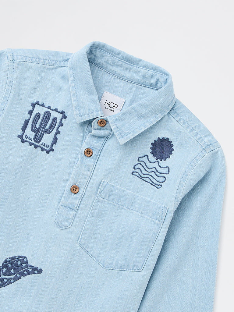HOP Kids Boys Light Blue Embroidered Denim Shirt - Image 5