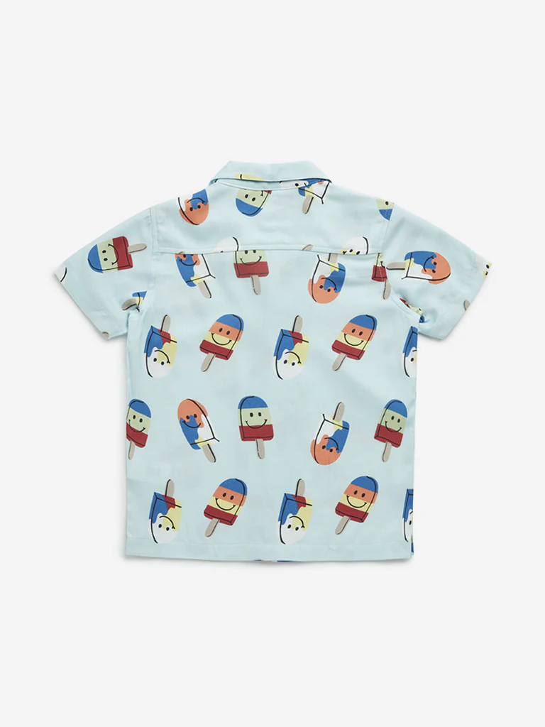 HOP Kids Boys Light Blue Ice-Cream Printed Resort-Fit Shirt - Image 2