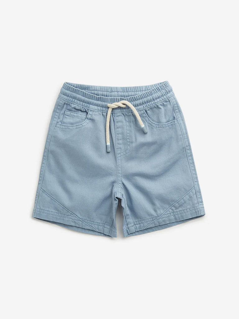 HOP Kids Boys Light Blue Relaxed Fit Mid Rise Cotton Shorts - Image 3