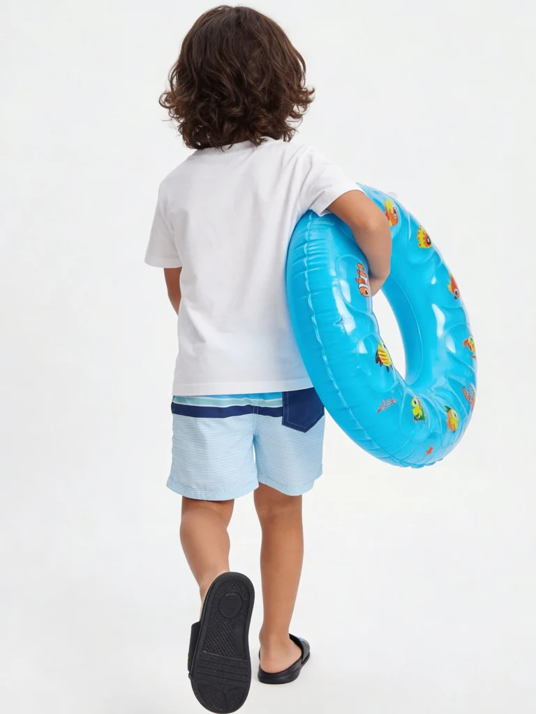 HOP Kids Boys Light Blue Striped Mid-Rise Swim Shorts - Image 2