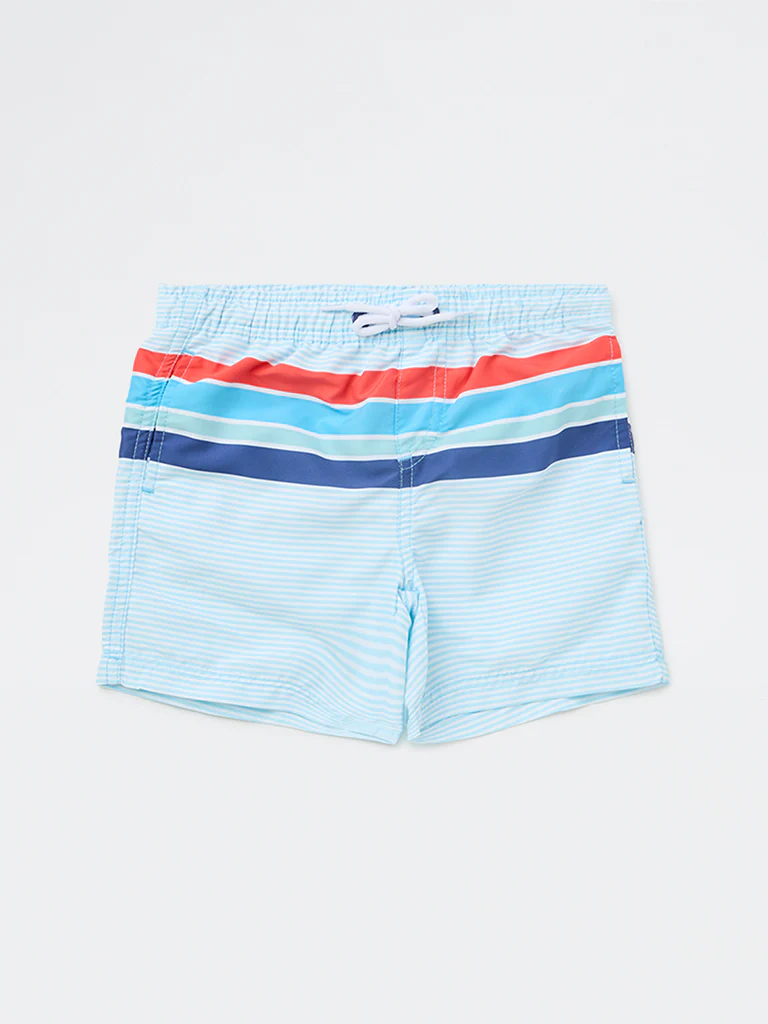 HOP Kids Boys Light Blue Striped Mid-Rise Swim Shorts - Image 3