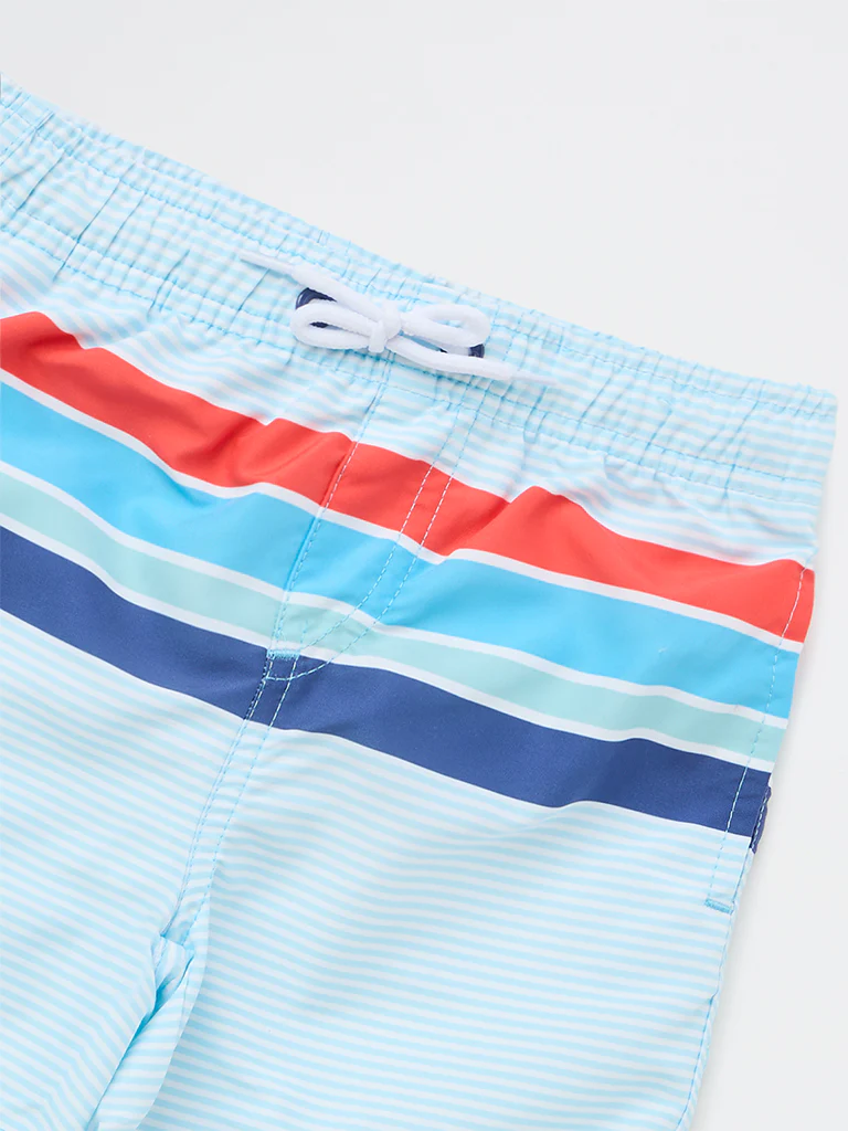 HOP Kids Boys Light Blue Striped Mid-Rise Swim Shorts - Image 5