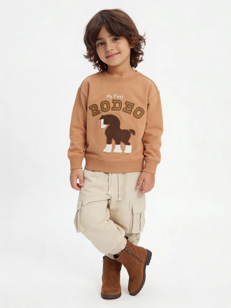 HOP Kids Boys Light Brown Embroidered Cotton-Blend Sweatshirt