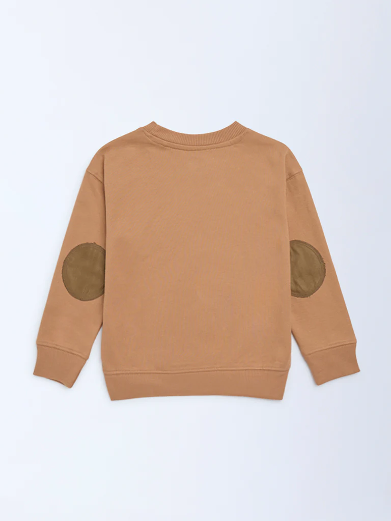 HOP Kids Boys Light Brown Embroidered Cotton-Blend Sweatshirt - Image 4