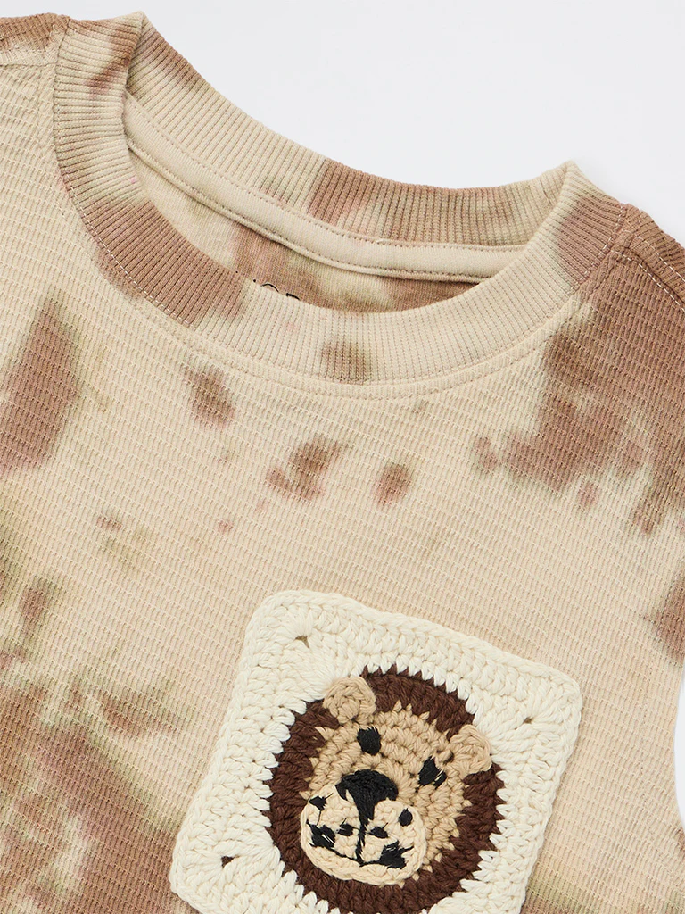 HOP Kids Boys Light Brown Tie-Dye Cotton T-Shirt - Image 5