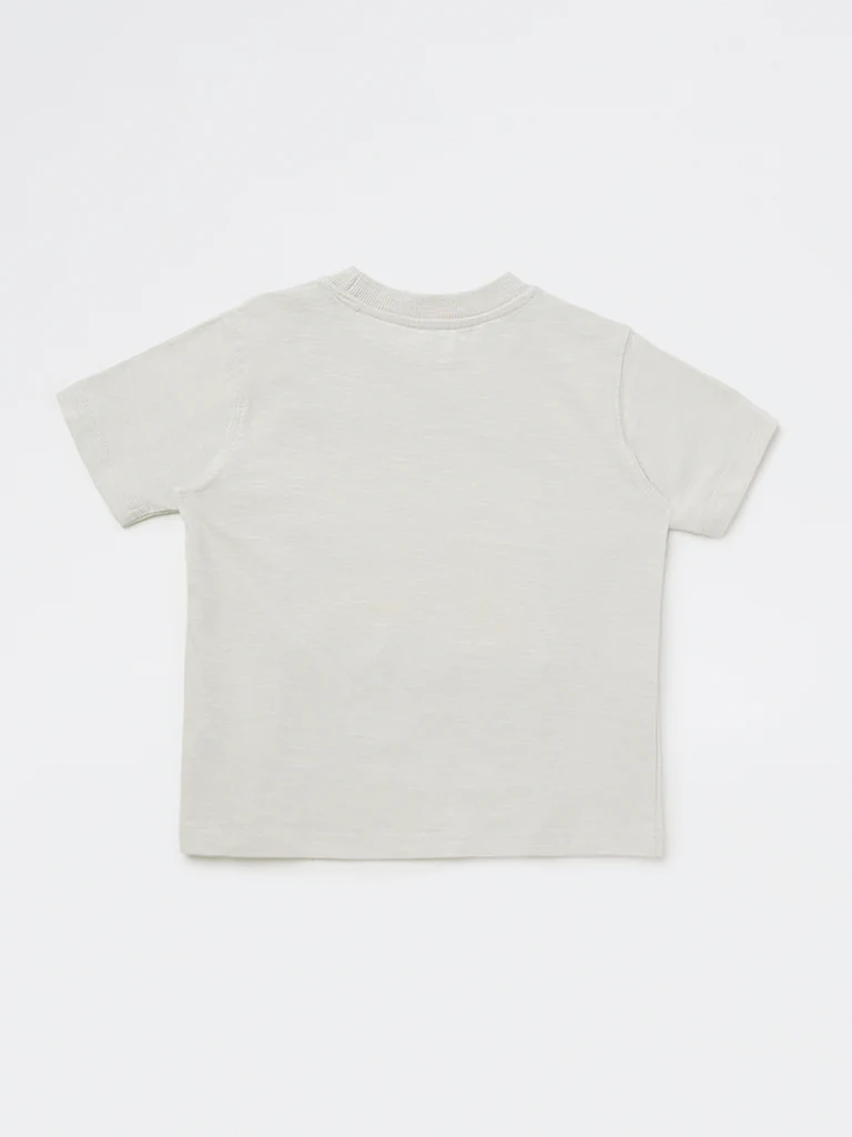 HOP Kids Boys Light Grey Graphic Printed Cotton T-Shirt - Image 5
