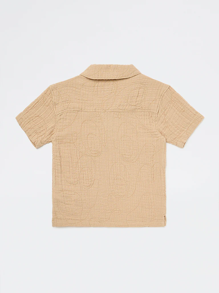 HOP Kids Boys Light Taupe Crinkle-Textured Cotton Shirt - Image 4