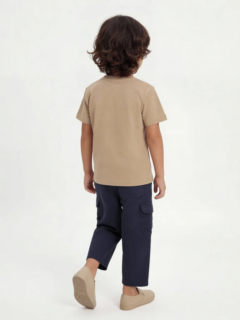 HOP Kids Boys Light Taupe Embroidered Cotton T-Shirt - Image 2