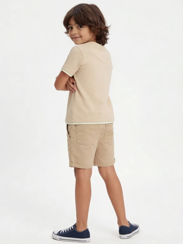 HOP Kids Boys Light Taupe Mid-Rise Cotton-Blend Shorts - Image 3
